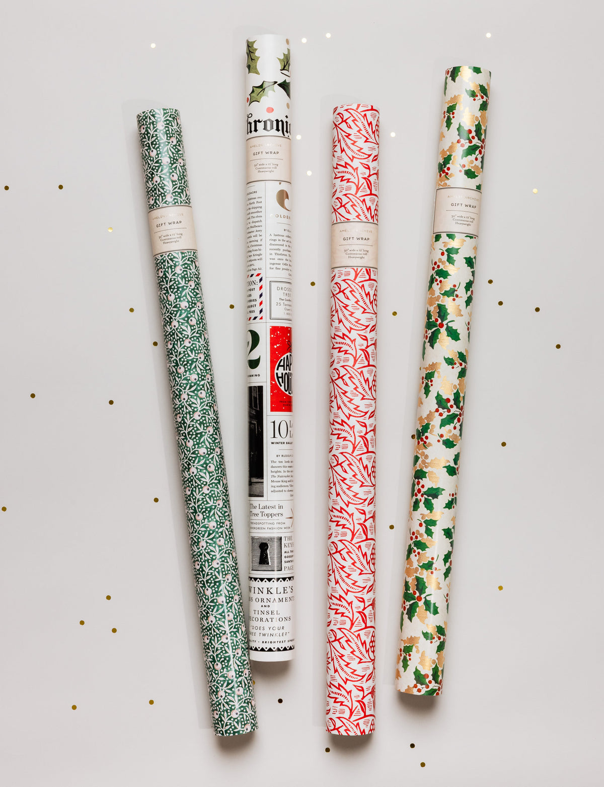 Holly continuous wrapping paper roll