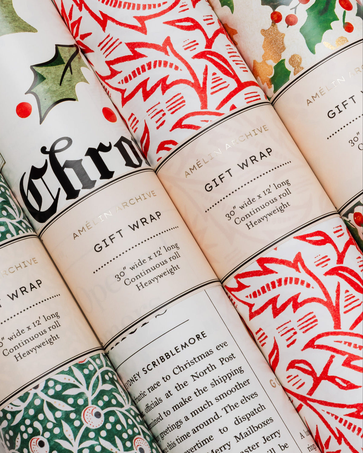 Poinsettia continuous wrapping paper roll